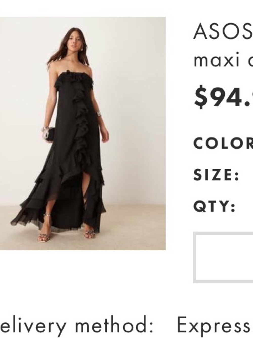 ASOS Black Ruffle Maxi Dress